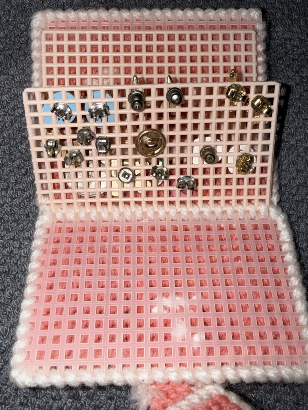 Handmade  Needlepoint Earring & Pin Organizer w/Vintage earrings - Picture 2 of 5